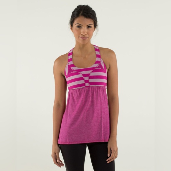 Lululemon 2-In-Run Tank: Heathered Raspberry/Micro Macro Stripe Raspberry Sz 6! - Picture 2 of 4